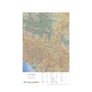 Kort, physical map, sheet, Serbia