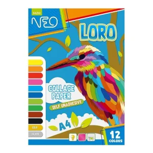 Loro, collage paper, 12 colors self unadhesive, A4