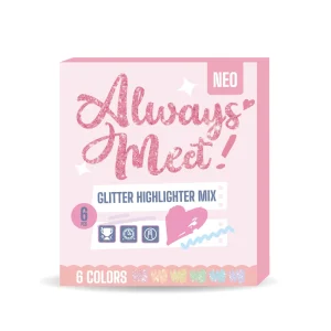 Rainy, glitter highlighter, chisel tip, mix, 6pcs