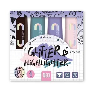 Kaito, glitter highlighter, chisel tip, pastel, mix, 4pcs
