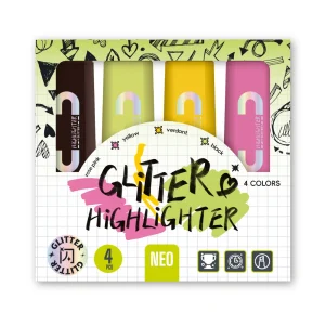 Kaito, glitter highlighter, chisel tip, neon, mix, 4pcs