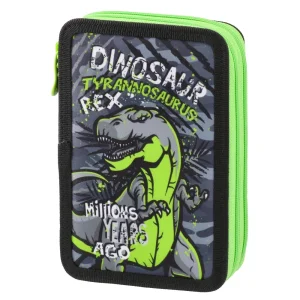 Double decker, full pencil case, 2 zippers, T-Rex 1M
