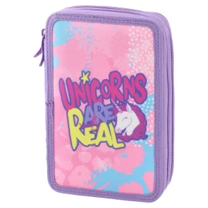 Double decker, full pencil case, 2 zippers, Real Unicorns