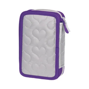 Double decker, full pencil case, 2 zippers, Hearts