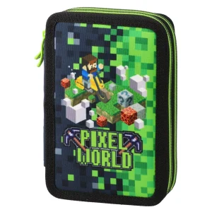Double decker, full pencil case, 2 zippers, Pixel