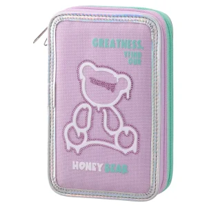 Double decker fancy, full pencil case, 2 zippers, Honey Bear