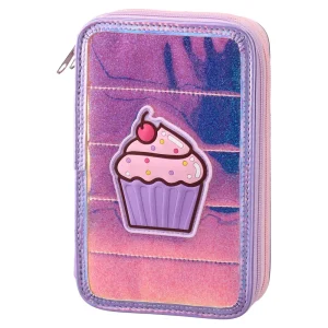 Double decker fancy, full pencil case, 2 zippers, Cupcake
