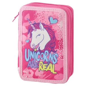 Triple decker, full pencil case, 3 zippers, Real Unicorns