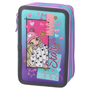 Triple decker, full pencil case, 3 zippers, Star