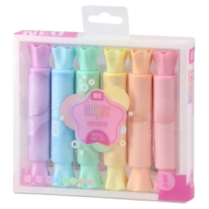 Boost, highlighter, double-sided, chip and bold tip, pastel, 6pcs
