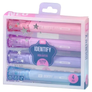 Identify, glitter highlighter, chisel tip, mix, 4pcs