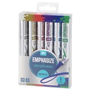 Emphasize, acrylic marker with brush, metallic, 6pcs