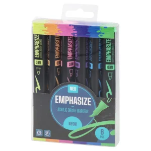 Emphasize, acrylic marker with brush, neon, 6pcs
