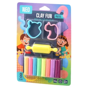 Clay fun, modeling clay with molds, pastel, 8 colors, 65g