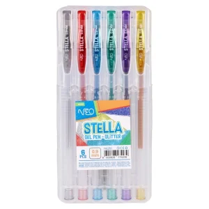 Stella, gel pens, glitter, 0.9mm, 6pcs