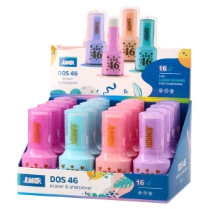 Alternative view of Dos 46, sharpener with eraser, nails polish, mix