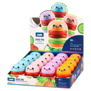 Alternative view of Dos 116, sharpener with eraser, burger, mix