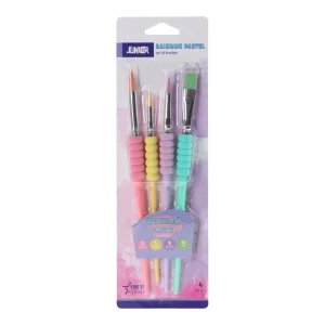 Rainbow pastel, set of brushes, flat & round, 4pcs