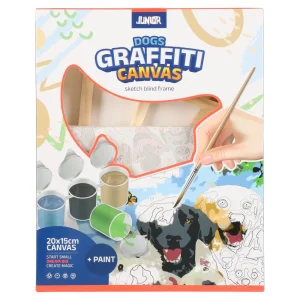 Graffiti canvas, mini easel with sketch blind frame, dogs, white, 20x15cm
