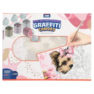 Graffiti canvas, sketch blind frame, dog with flowers, white, 30x40cm
