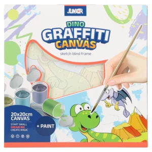 Graffiti canvas, sketch blind frame, dino, white, 20x20cm