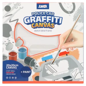 Graffiti canvas, sketch blind frame, police car, white, 20x20cm