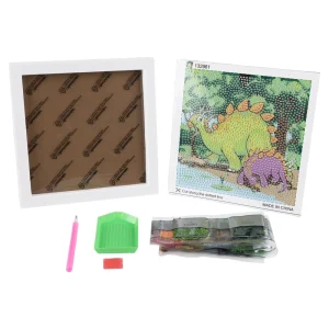 Alternative view of Graffiti diamonds, blind frame with pins, dinosaurs, white, 17,5x17,5cm