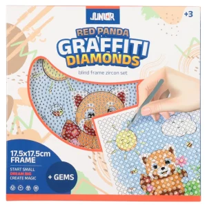 Graffiti diamonds, blind frame with pins, racoon, white, 17,5x17,5cm