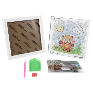 Alternative view of Graffiti diamonds, blind frame with pins, racoon, white, 17,5x17,5cm