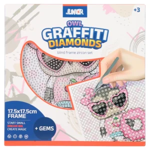 Graffiti diamonds, blind frame with pins, owl, white, 17,5x17,5cm