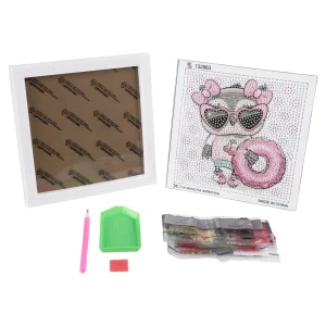 Alternative view of Graffiti diamonds, blind frame with pins, owl, white, 17,5x17,5cm