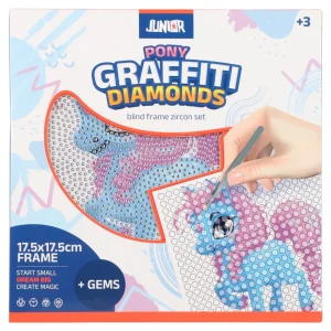 Graffiti diamonds, blind frame with pins, pony, white, 17,5x17,5cm