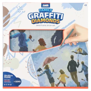 Graffiti diamonds, blind frame with pins, family, white, 30x30cm