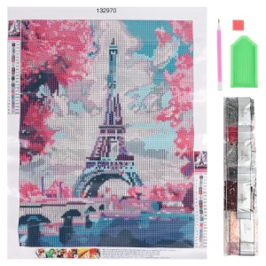 Alternative view of Graffiti diamonds, blind frame with pins, Eiffel tower, white, 30x40cm