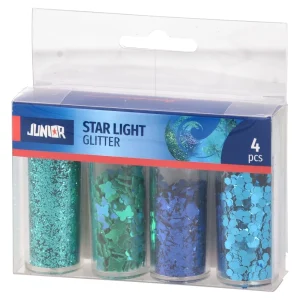 Star light 4, glitter, blue, mix, 4pcs