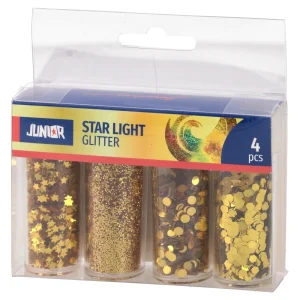 Star light 4, glitter, gold, mix, 4pcs