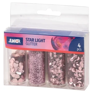 Star light 4, glitter, pink, mix, 4pcs