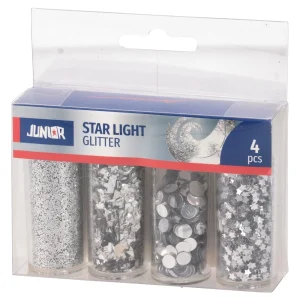 Star light 4, glitter, silver, mix, 4pcs