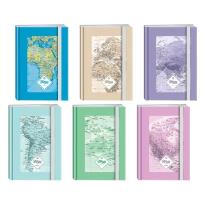 Maxima 80, notebook hard cover with elastic band, A6, square, 80 sheets, Maps