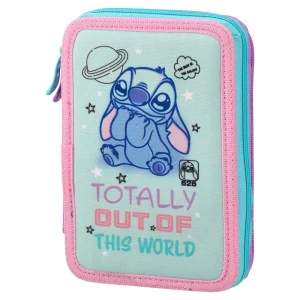 Double decker, full pencil case, 2 zippers, Stitch