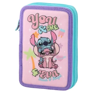 Triple decker, full pencil case, 3 zippers, Stitch