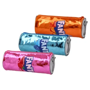 Cans, pencil case, Fanta, Fruits