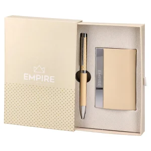Agra, ballpoint pen and cardholder, cream, 2pcs