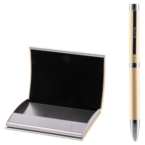 Alternative view of Agra, ballpoint pen and cardholder, cream, 2pcs