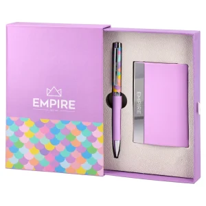 Agra, ballpoint pen and cardholder, purple, 2pcs