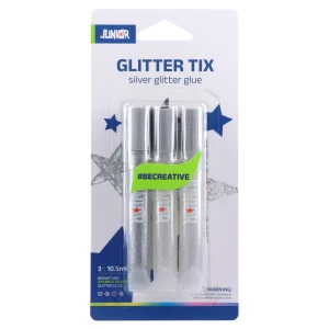 Glitter Tix, glitter glue, silver, 3pcs